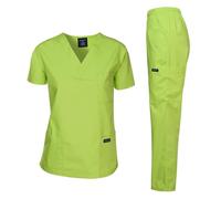 Dagacci Apple Green Medical Scrubs Set, Unisex Classic Fit V-Neck Top & Cargo Pants, XL
