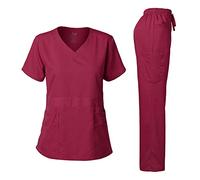 Dagacci Medical Uniform Natural Stretch Premium Nurses Scrubs Set Stretch Ultra Soft Top and Pants - Red - XX-Large