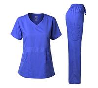 Dagacci Medical Uniform Natural Stretch Premium Women's Scrubs Set Stretch Ultra Soft Top and Pants - Blue - XX-Large