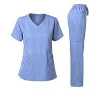 Dagacci Medical Uniform Natural Stretch Premium Women's Scrubs Set Stretch Ultra Soft Top and Pants - Blue - Small