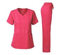 Dagacci Medical Uniform Natural Stretch Premium Women's Scrubs Set Stretch Ultra Soft Top and Pants - Pink - Medium