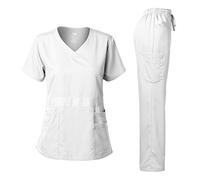 Dagacci Medical Uniform Natural Stretch Premium Women's Scrubs Set Stretch Ultra Soft Top and Pants - White - XX-Small