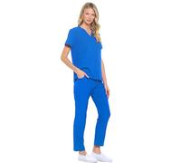 Dagacci Medical Uniform Unisex 4-Way Stretch Scrubs Set Medical Scrubs Top and Pants - blue - X-Large