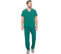 Dagacci Medical Uniform Unisex 4-Way Stretch Scrubs Set Medical Scrubs Top and Pants - green - Medium