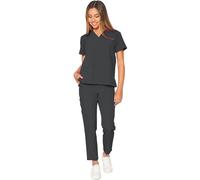 Dagacci Medical Uniform Unisex 4-Way Stretch Scrubs Set Top and Pants, 4way Stretch - Black, Medium