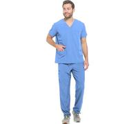 Dagacci Medical Uniform Unisex 4-Way Stretch Scrubs Set Top and Pants, 4way Stretch - Ceil Blue, XXL