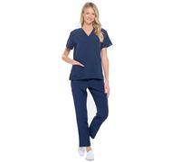 Dagacci Medical Uniform Unisex 4-Way Stretch Scrubs Set Top and Pants, 4way Stretch - Navy, XXL
