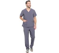 Dagacci Medical Uniform Unisex 4-Way Stretch Scrubs Set Top and Pants, 4way Stretch - Pewter Gray, S