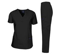 Dagacci Medical Uniform, Unisex Scrub Set with Top and Trousers, Black, S