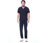 Dagacci Medical Uniform Unisex Women and Men’s V-Neck Super Stretch Scrub Set, Black, XS