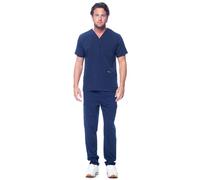 Dagacci Medical Uniform Unisex Women and Men’s V-Neck Super Stretch Scrub Set, Navy, XX-Large