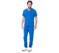 Dagacci Medical Uniform Unisex Women and Men’s V-Neck Super Stretch Scrub Set, Royal Blue, Medium