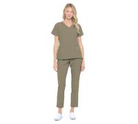 Dagacci Medical Uniform Women's Fitted 4-Way Stretch Y Neck Natural Stretch Scrub Set, Olive, L