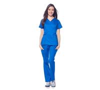 Dagacci Medical Uniform Women's Scrubs Set Stretch Ultra Soft Contrast Pocket, Royal, Medium