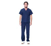 Dagacci Scrubs for Men Set - V-Neck Scrub Top and Cargo Pants - 8 Pockets Men Scrubs Set, Navy, XL