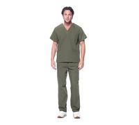 Dagacci Scrubs for Men Set - V-Neck Scrub Top and Cargo Pants - 8 Pockets Men Scrubs Set, Oliver Green, Medium