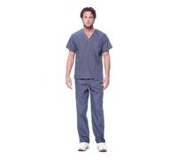 Dagacci Scrubs for Men Set - V-Neck Scrub Top and Cargo Pants - 8 Pockets Men Scrubs Set, Petwer Gray, XXL