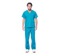 Dagacci Scrubs for Men Set - V-Neck Scrub Top and Cargo Pants - 8 Pockets Men Scrubs Set, Teal Green, Medium