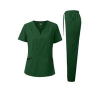 Dagacci Scrubs for Women Set - 4-Way Stretch Top and Pants Womens Scrub Sets, Contrast V-Neck and Pocket, 4-way Stretch - Hunter Green, Small