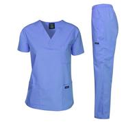 Dagacci Scrubs Medical Uniform for Women and Men, Slip-On Scrub Jacket, Top and Pants, Blue (Ceil Blue), X-Large