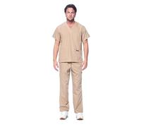 Dagacci Scrubs Medical Uniform Mens Scrub Set Medical Scrubs Top and Pants, Khaki, Medium