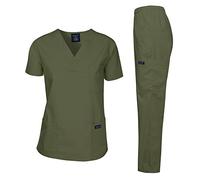 Dagacci Scrubs Medical Uniform Women and Man Scrubs Set Medical Scrubs Top and Pants, Olive Green, XS