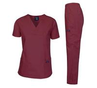 Dagacci Unisex Scrubs Set with Blouse and Trousers, Burgundy, L