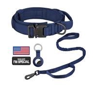 DAGANXI Tactical Dog Collar, Adjustable Military Training Nylon Dog Collar with Control Handle and Heavy Metal Buckle for Medium and Large Dogs, with Patches and Airtags Case (Midnight Blue-Set, L)
