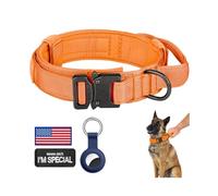 DAGANXI Tactical Dog Collar, Adjustable Military Training Nylon Dog Collar with Control Handle and Heavy Metal Buckle for Medium and Large Dogs, with Patches and Airtags Case (Orange, L)