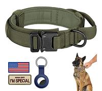 DAGANXI Tactical Dog Collar, Adjustable Military Training Nylon Dog Collar with Control Handle and Heavy Metal Buckle for Medium and Large Dogs, with Patches and Airtags Case (L, Green)