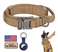 DAGANXI Tactical Dog Collar, Adjustable Military Training Nylon Dog Collar with Control Handle and Heavy Metal Buckle for Medium and Large Dogs, with Patches and Airtags Case (XXL, Brown)