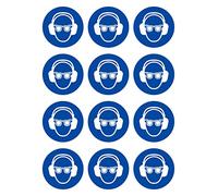 Daged 12 x Ear Protectors Use M003 DIN EN ISO 7010 Sticker Diameter 5 cm Mandatory Sign Safety Sign Sticker T-24