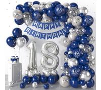 Dagelar 18th Birthday Decorations,Navy Blue Silver 18th Birthday Balloon Garland Arch Kit with Happy Birthday Banner Number 30 balloons for Boys Girls 18th Birthday Party
