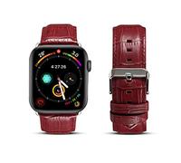 DaGeLon Compatible with Apple Watch Leather Strap 44mm Series 5 Series 4 42mm Series 3 2 1, High Grade Crocodile Pattern Wristband Durable Replacement Band for iWatch Sport Edition Nike+, Red