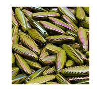 Dagger Czech Pressed Glass Beads 16 x 5 mm Olive with Laser Decoration (Dagger Czech Pressed Glass Beads Olive) Pack of 12