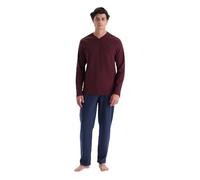 Dagi Men's V Neck Welt Pocket T-Shirt Trousers Pajama Set, Bordeaux, XXL