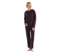 Dagi Women's Boat Neck Lace Detailed Combed Modal Pajama Set, Damson, M