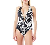 Dagi Women's Fashion, Halterneck Swimsuit One Piece, Black-White, 8