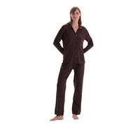 Dagi Women's Long Sleeve Satin Leg Detailed Shirt Pants Pajamas Suit Pyjama Set, Dark Brown, S