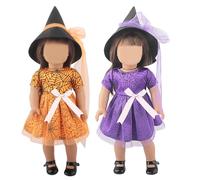 DAGLLGEW 2 Set Halloween Doll Clothes Pretty Safe 18 Inch Doll Clothes and Accessories Includes Witch Hat, Dress for Halloween Costumes Girls Gifts for 18 Inch Dolls American
