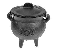 DAGLLGEW Cast Iron Cauldron with Lid and Handle Halloween 3.94x2.95x2.95inch Cauldron Decorative Candle Incense Burning Witchcraft Pot, Moon Cast Iron Witches