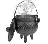 DAGLLGEW Cast Iron Cauldron with Lid and Handle Halloween 3.94x2.95x2.95inch Cauldron Decorative Candle Incense Burning Witchcraft Pot, Moon Witches Cast Iron
