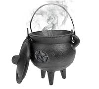 DAGLLGEW Cast Iron Cauldron with Lid and Handle Halloween 3.94x2.95x2.95inch Cauldron Decorative Candle Incense Burning Witchcraft Pot, Star Witches Cast Iron