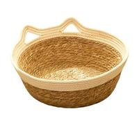 DAGLLGEW Cat Basket, 15.7x5.5 Inch Cat Basket Bed with Handle, Scratch-Resistant Cattail and Cotton Sleeping Nest for Summer Wicker Bed Nest Rattan