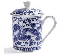 DAGLLGEW Chinese Tea Cups 500ml Vintage Ceramic Tea Mug Blue and White Tea Cup with Lid and Handle Teapot for Loose Leaf Home Office
