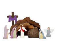 DAGLLGEW Easter Decor Empty Tomb Easter Decorations Wooden Nativity Set Jesus Decor for Home Office Tabletop
