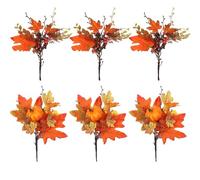 DAGLLGEW Fall Floral Picks, 6PCS Artificial Fall Floral Stems with Maple Leave, Pumpkin ＆ Berry, 9.8 Inch Leaves Decor for Harvest Autumn Thanksgiving Halloween Stems Pumpkin