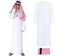 DAGLLGEW Halloween Costumes Men White Sheik Costume Robe with Head Scarf Arabic Clothes for Men Halloween Cosplay Fancy Dress Up Muslim Clothes for Costumes for Sheik Costume