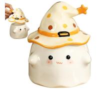 DAGLLGEW Halloween Ghost Mug Cute Ghost Coffee Mug with Witch Hat Lid and Handle Ceramic Cup Halloween Mugs for Home Office Decor Birthday Housewarming, Yellow Coffee Cup