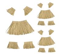 DAGLLGEW Hawaiian Outfit for Girls, 3 Sets Elastic Hawaiian Garland Set with Necklace, Wristbands, Leg Bands for Kids Adults Summer Party Beach Hula Skirt Grass Skirt Leaf
